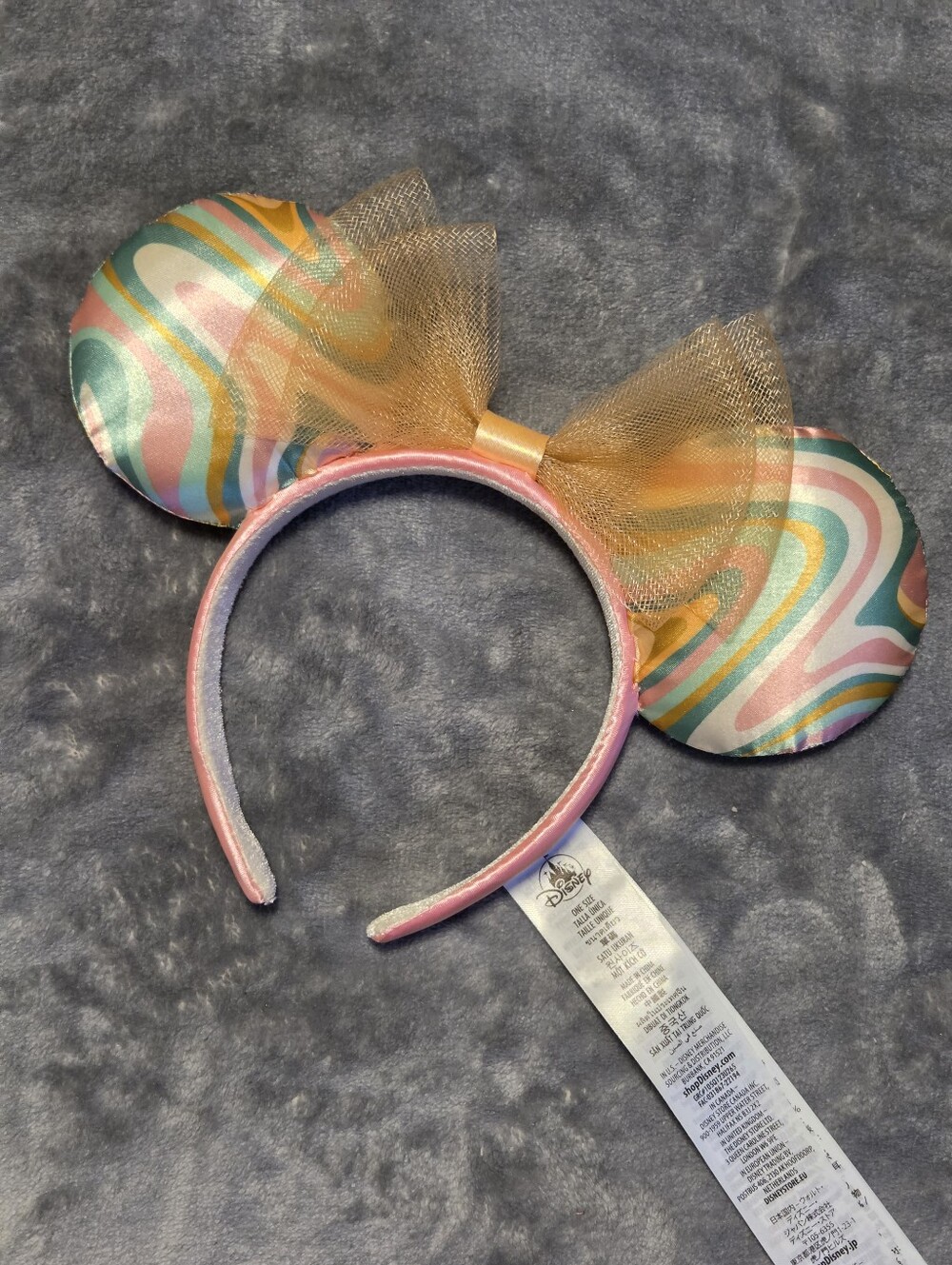 Disney Pastel Swirl Minnie Ears Headband with Gold Tulle Bow